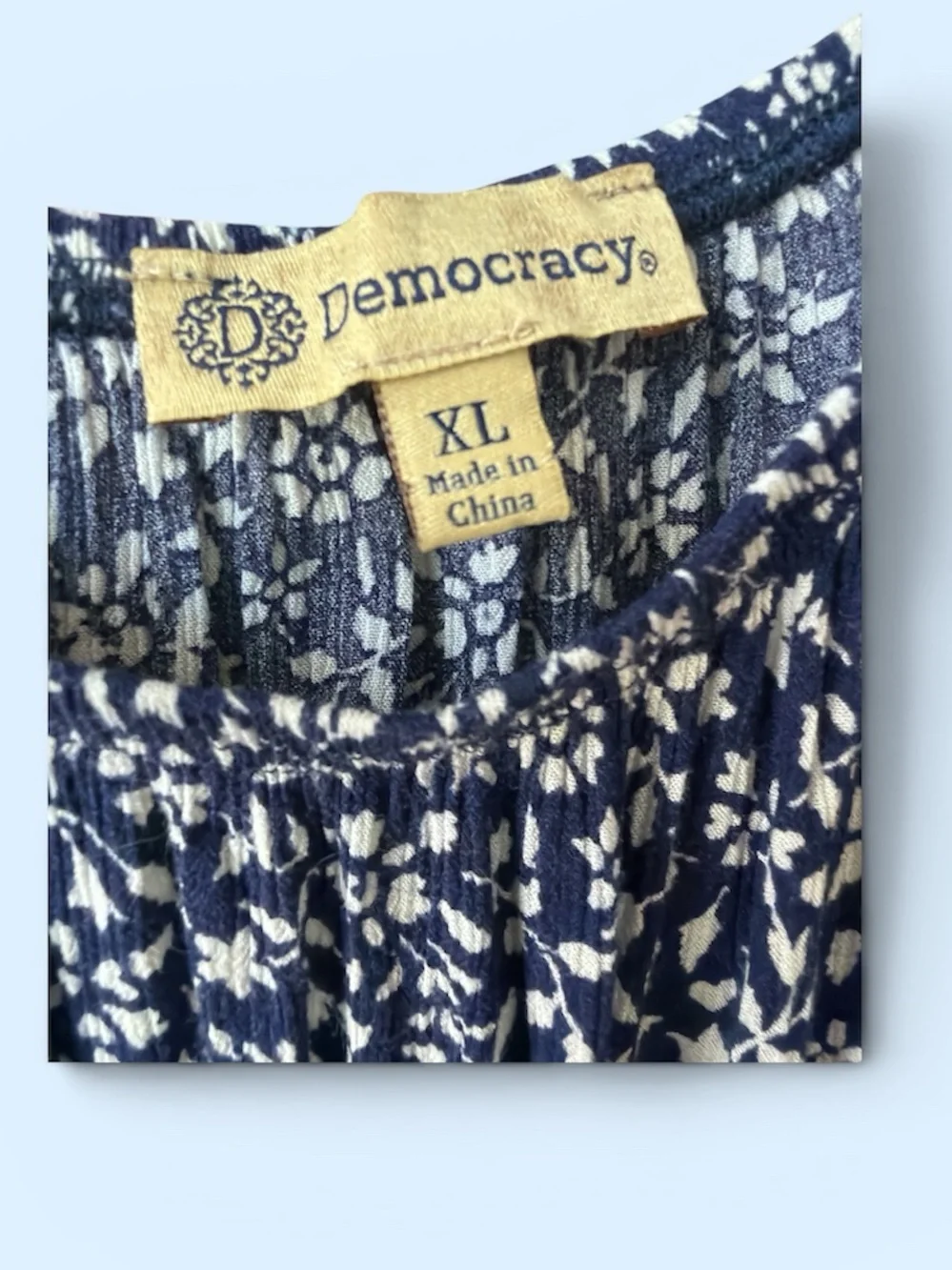 Democracy Navy and Cream Floral Peasant Tunic
